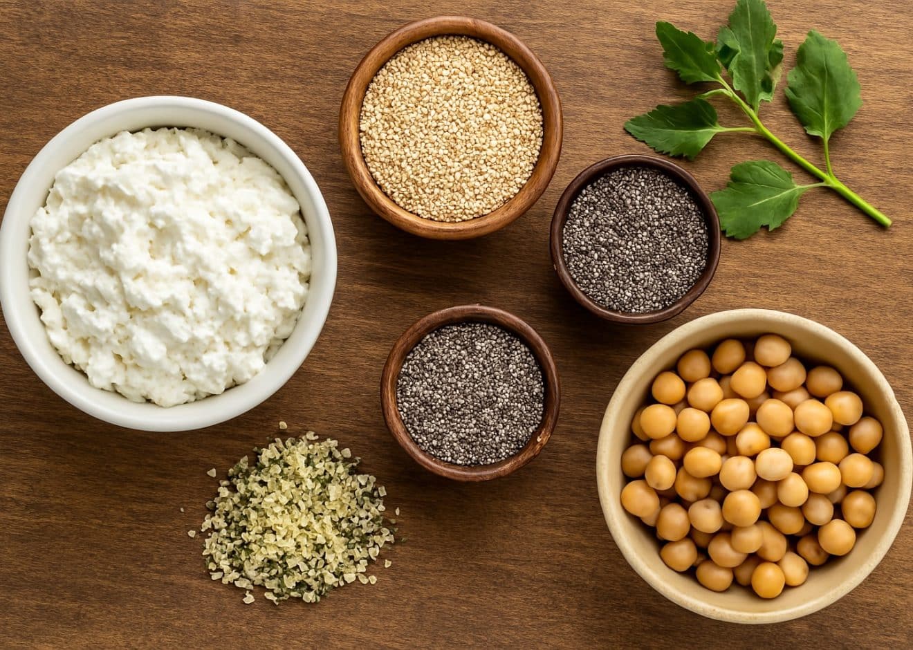 Proteinreiche Fitness-Zutaten: Magerquark, Quinoa, Chia-Samen, Kichererbsen, Hanfsamen