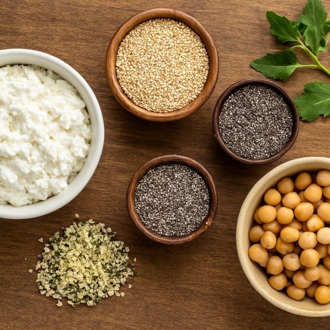 Proteinreiche Fitness-Zutaten: Magerquark, Quinoa, Chia-Samen, Kichererbsen, Hanfsamen