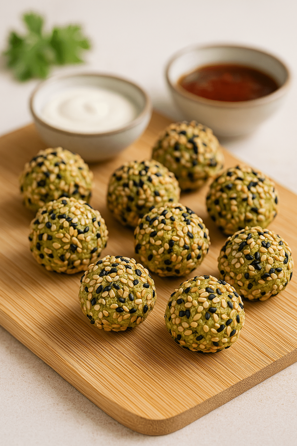 Japanische Edamame-Snack-Bällchen mit Sesam & Tofu