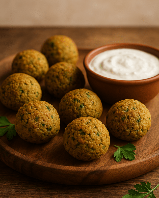 Proteinreicher Ofen-Falafel-Snack auf Backpapier mit goldbrauner Kruste