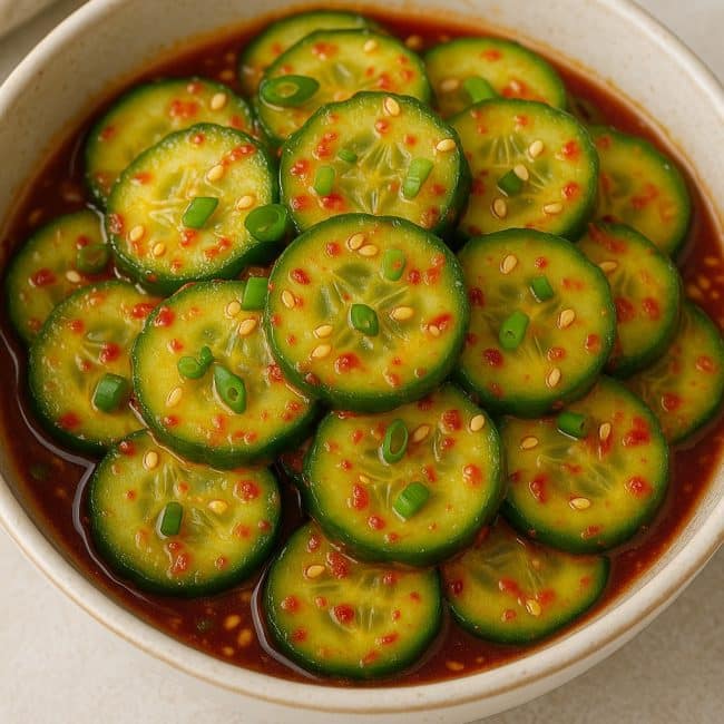 Zubereitung von Oi Muchim mit Gurke, Sesam und Chili